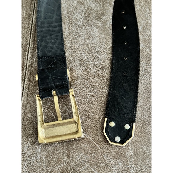 Vintage 90s Dana Buchman Italy Black Alligator Embossed Leather Gold Belt 28 main image 4